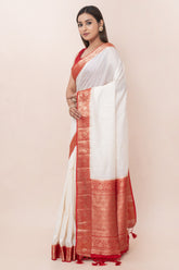 KAVVYA SOFT & LIGHT WEIGHT WHITE RAW SILK SAREE